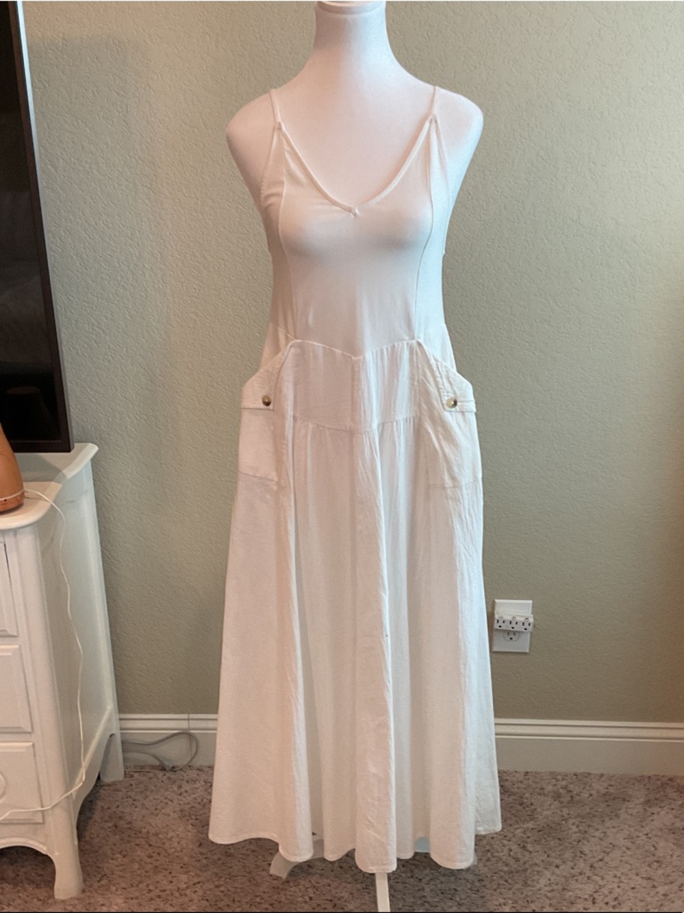 Free People Cream Maxi Slip Dress with Pockets